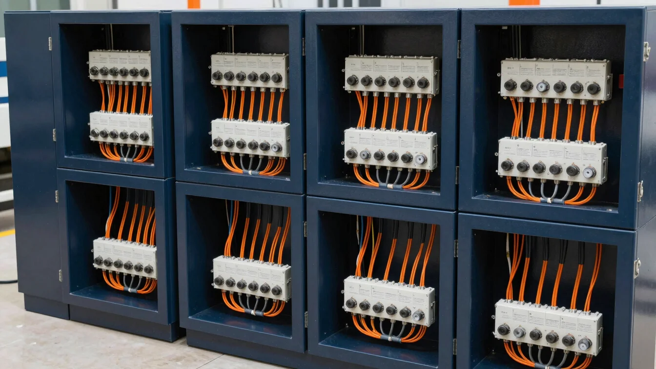 Industrial automation panel with neatly organized wires and compo